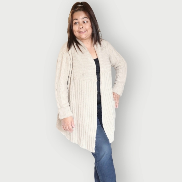 URBAN BEHAVIOR WOMENS CREAM BROWN ACRYLIC WOOL CARDIGAN - Picture 2 of 5